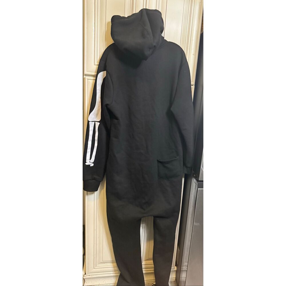 Noroze Men's Skeleton Fleece Jumpsuit Pajama Halloween Costume Black White Large - Picture 5 of 10